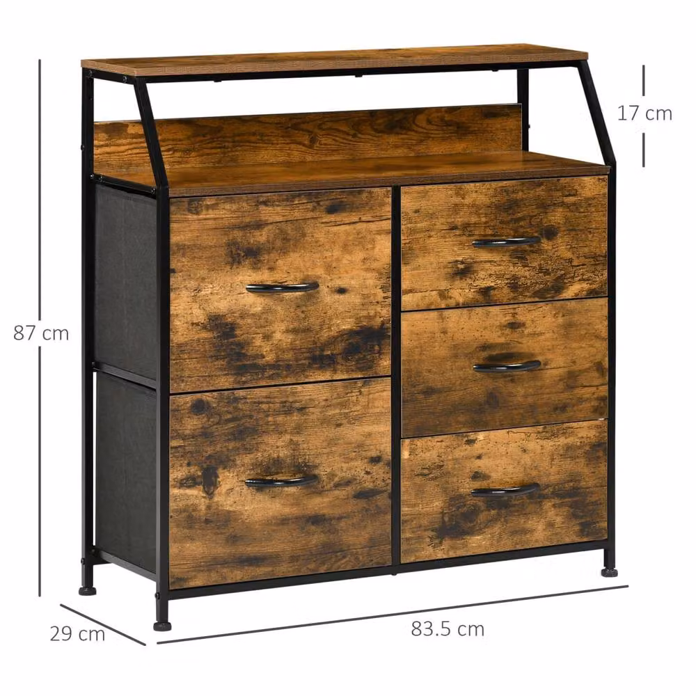 Wyld Haus Rasozi 5 Drawer Industrial Storage Chest in Rustic Brown and Black – 4
