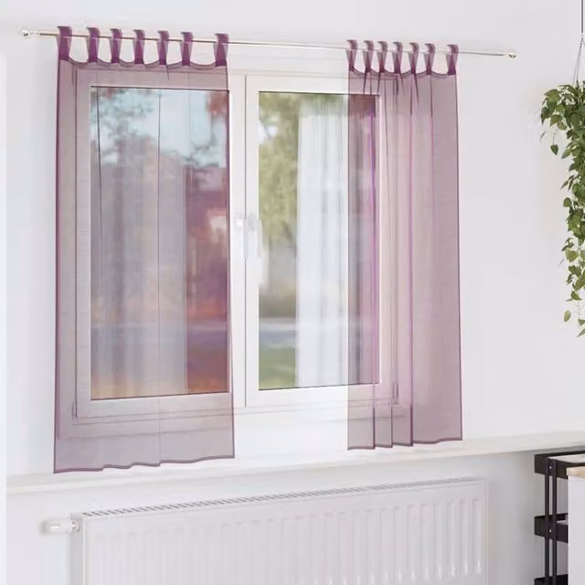 Berkfield Home Purple Voile Fabric Panel Curtains with Tabs, 2 Pack, W: 140 cm, H: 140 cm – 1