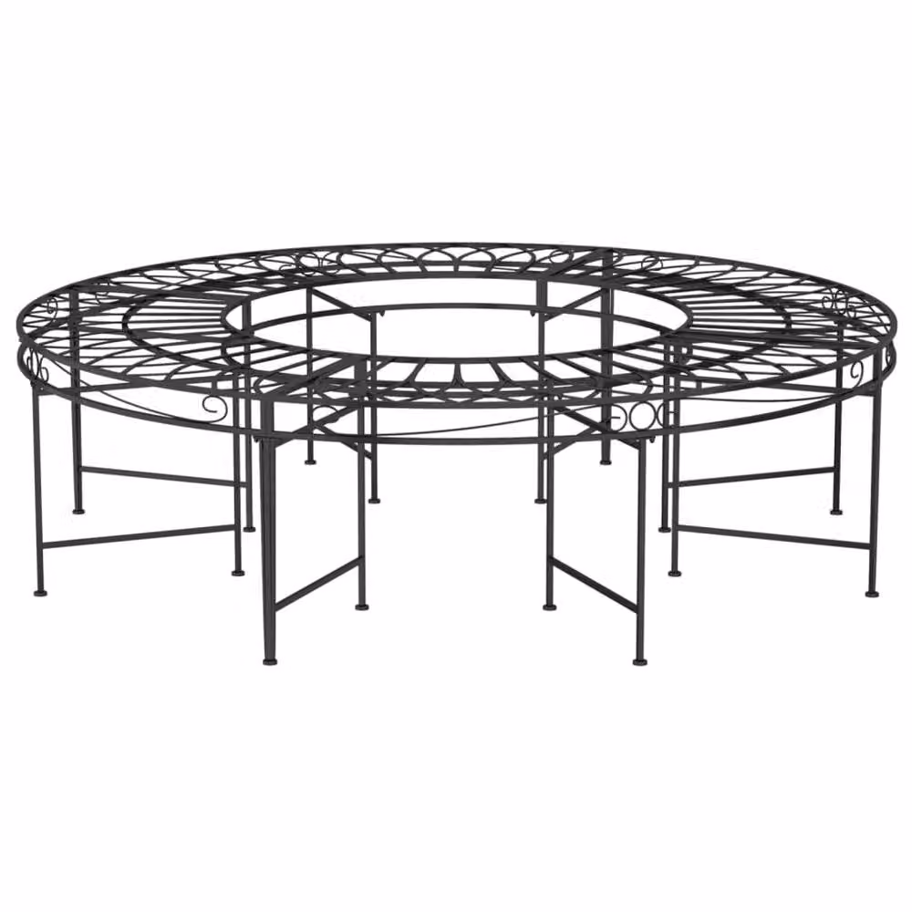 Berkfield Home Round Tree Bench in Black Matt Steel, Diameter: 160 cm – 2