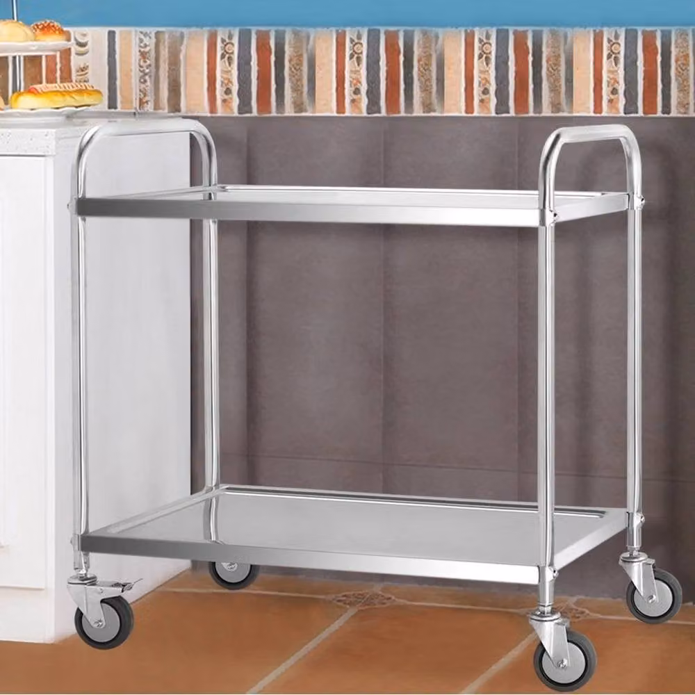 Kelvenix 2 Tier Stainless Steel Catering Trolley in Silver W: 52 cm, H: 90 cm, D: 52 cm – 3