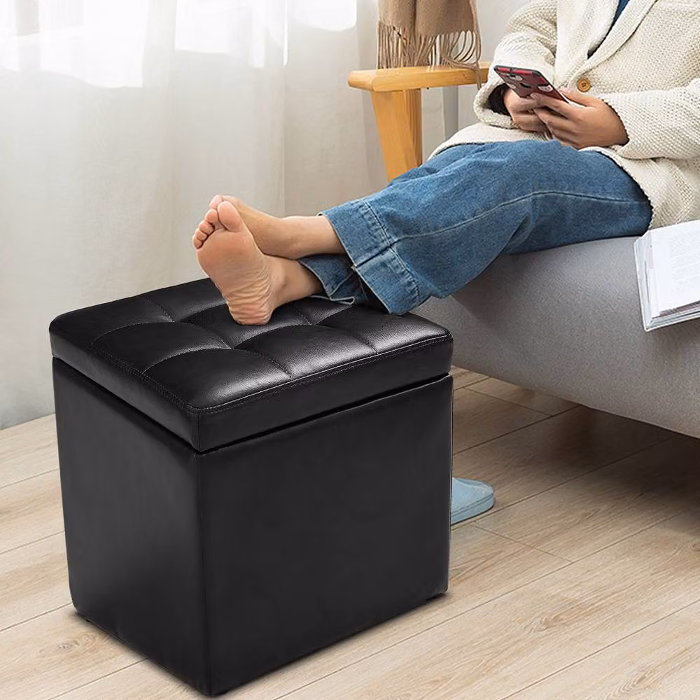Costway Black Synthetic Leather Storage Stool with Lid – 3