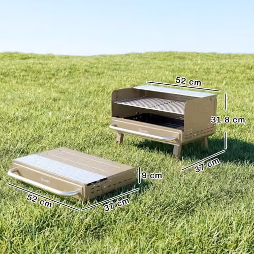 Outsunny Portable Charcoal Tabletop BBQ Grill with Warming Rack and Stainless Steel Grates, Beige – 7