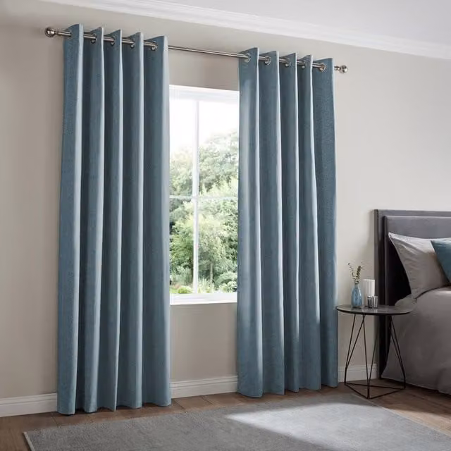 Terrys Positano Made to Measure Blackout Eyelet Fabric Panel Curtain in Petrol Blue