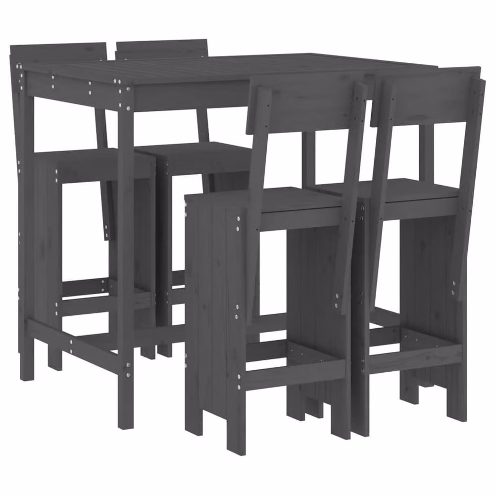 Berkfield Home Beautiful 5 Piece Grey Solid Wood Pine Garden Bar Set – 2