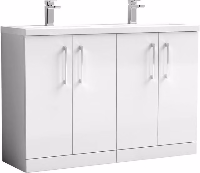 Balterley Level 1200mm Gloss White 4 Door Double Basin Floor Standing Bathroom Unit