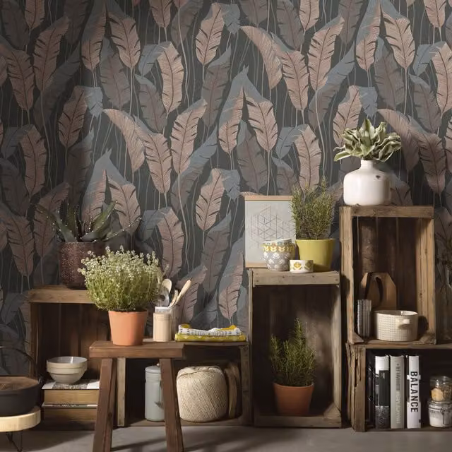 Erismann Brown Botanical Floral Art Nouveau Wallpaper Roll