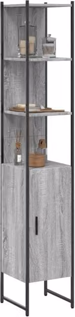 Berkfield Home Grey Sonoma Wall Mounted Bathroom Cabinet with Hinged Doors and Open Shelf, W/D/H: 33 x 33 x 185.5 cm – 1