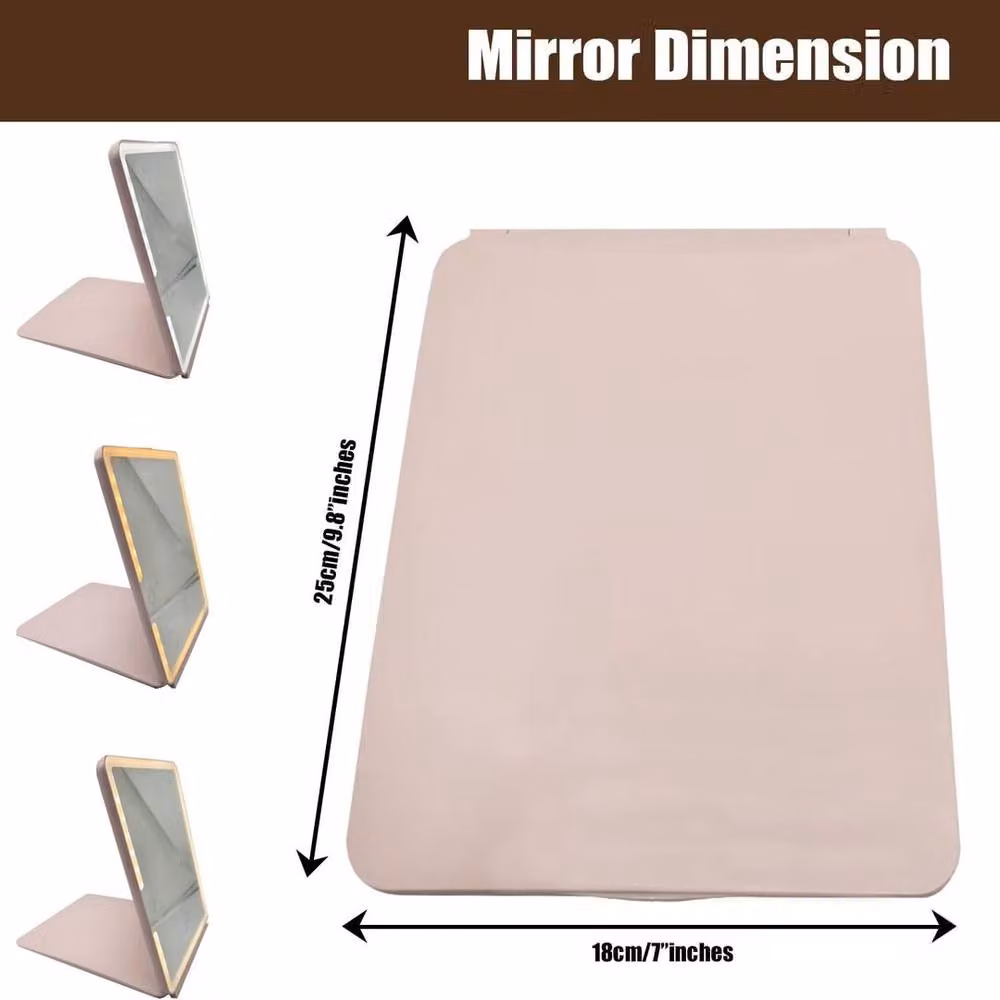 ATEK Rechargeable Portable Travel Makeup Mirror, Rotating Foldable Tabletop Cosmetic Mirror in Pink – 2