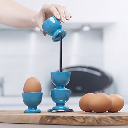 Zeal Stack and Store Egg Cup Set with Chrome Stand, Melamine, Aqua – 3