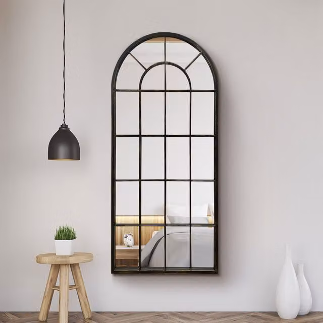 Somerley Country Arch Large Indoor and Outdoor Wall Mirror in Black