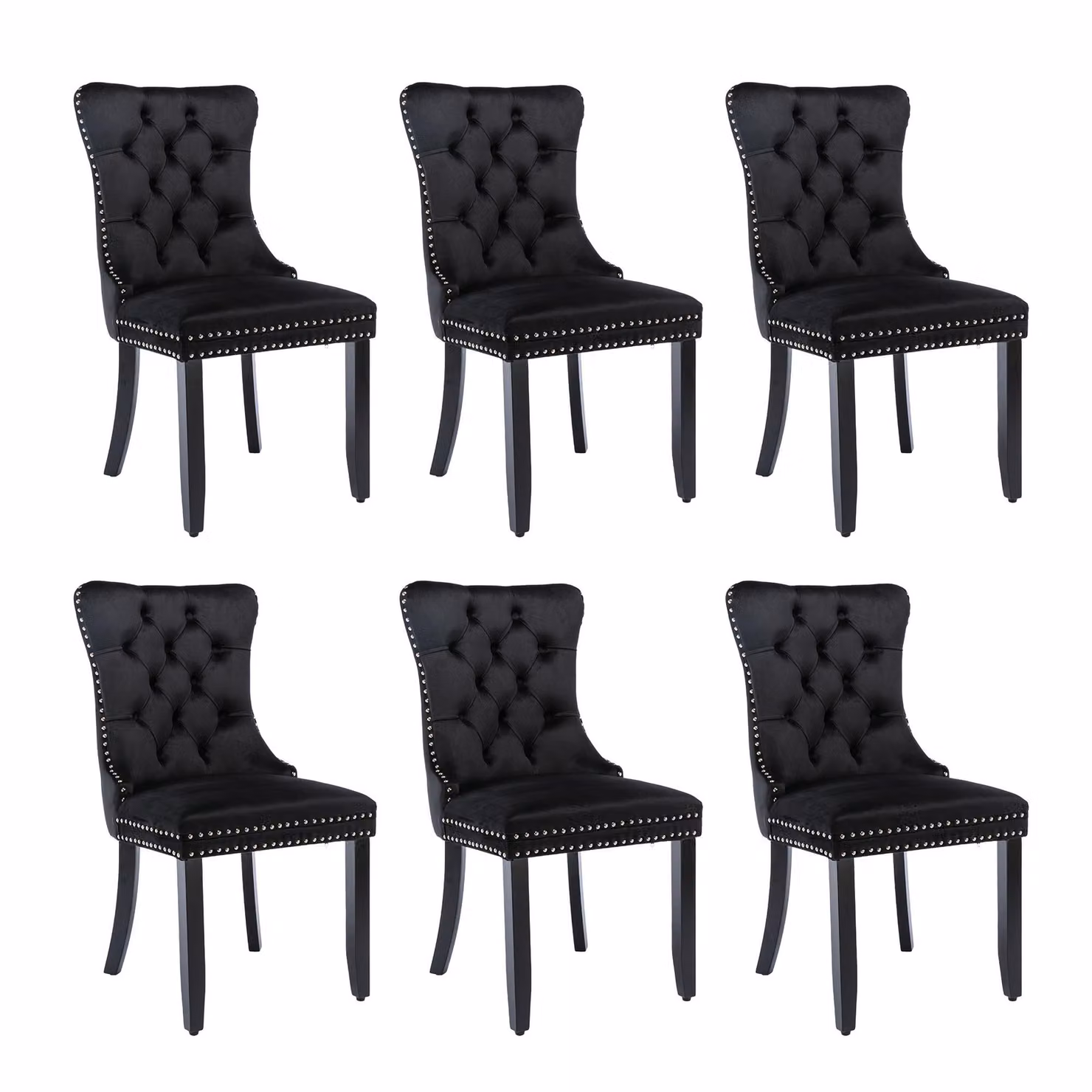 Aosom.UK Set of 6 Black Velvet Dining Chairs with Button Tufted Backrest and Solid Rubberwood Legs, W: 64 cm, D: 50 cm, H: 96 cm – 2