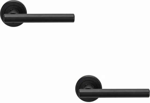 Loops 2x Pair Straight T Bar Handles with Round Rose and Concealed Fixings in Matt Black Finish