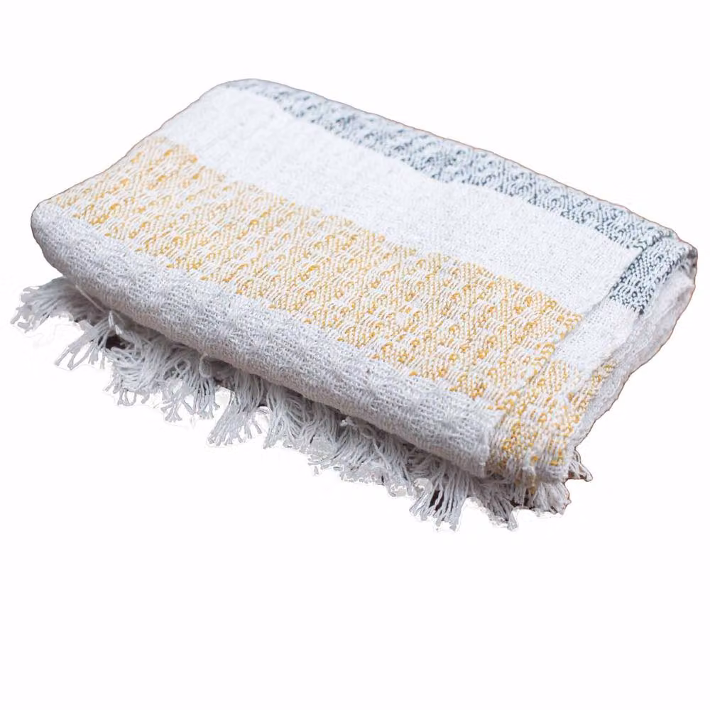 Four Candle Mellow Mattala Striped Boho Cotton Throw with Tassels in Beige, W/D: 150 x 120 cm – 2