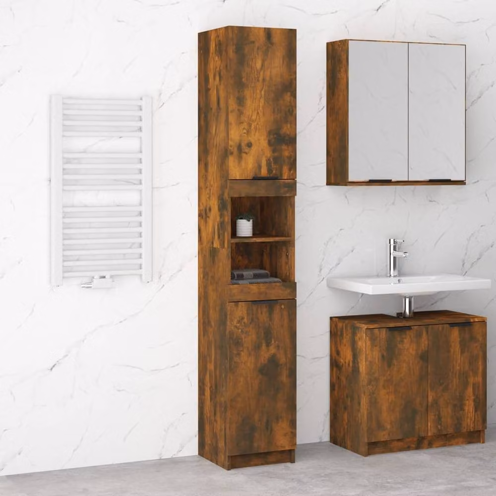 Berkfield Home Smoked Oak Bathroom Cabinet, Brown, W/D/H: 32 x 34 x 188.5 cm – 2