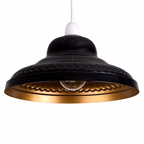 ValueLights Retro Style Metal Dome Ceiling Pendant Lamp Shade in Black and Gold, Shade Width: 28 cm – 1
