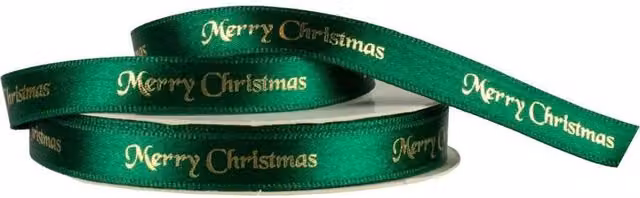 KDMD Green and Gold Merry Christmas Satin Ribbon 10mm – 1