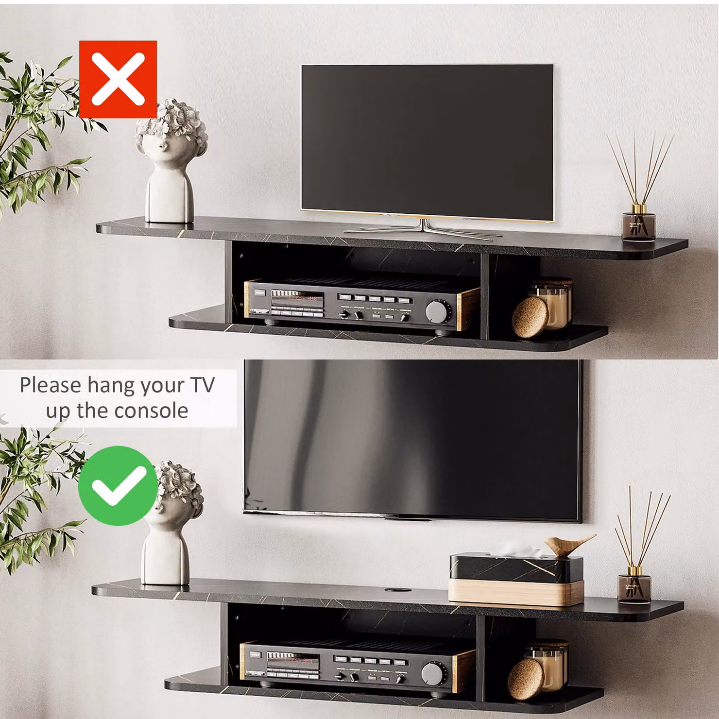 HOMCOM Modern Wall Mounted Black Media Console with Storage Shelves – 4