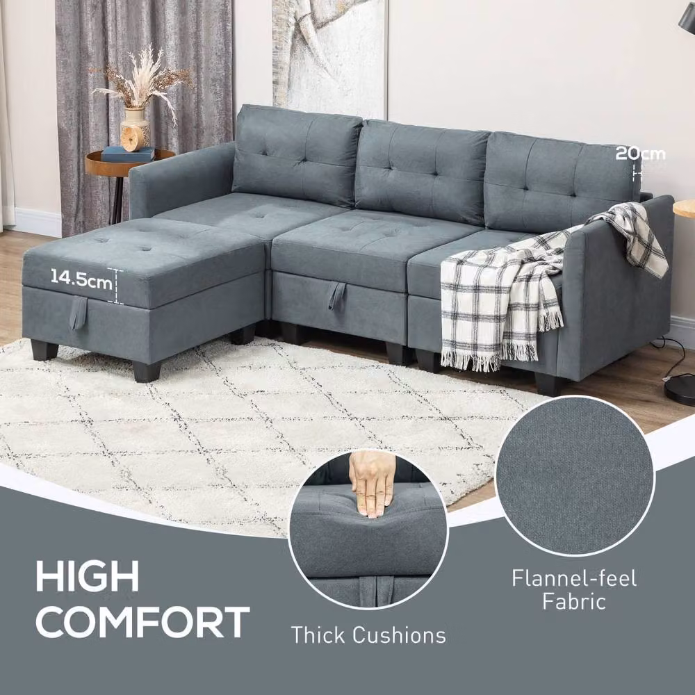 Wyld Haus Vinole Rado Dark Grey Modular L Shaped Sofa with Built In Storage and Reversible Fabric Upholstery – 5