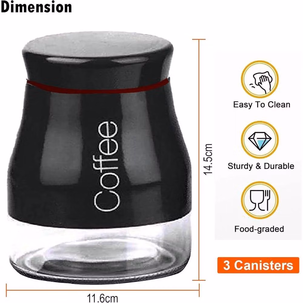Pawnora Set of 3 Black Glass Kitchen Storage Canisters with Screw Lids – 2