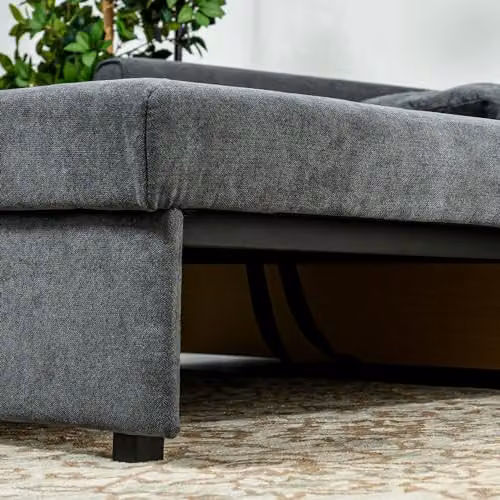 HOMCOM 2 Seater Modern Snow Flannel Sofa Bed with Hidden Storage and Pull Out Drawer, Dark Grey – 9