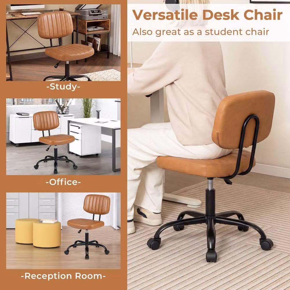 Costway Brown PU Leather Swivel Executive Office Chair with Height Adjustment – 5