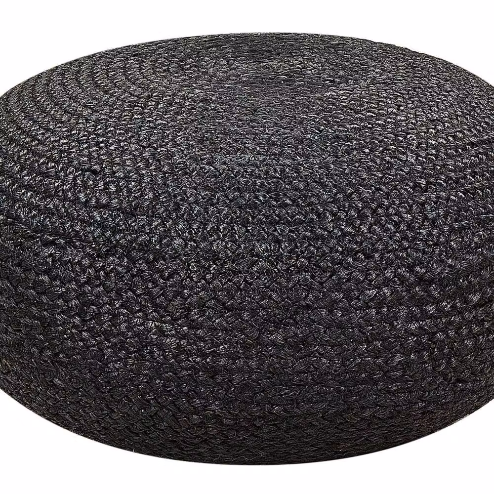 Wyld and Coco Black Jute Boho Ottoman Pouffe, Diameter: 50 cm – 2