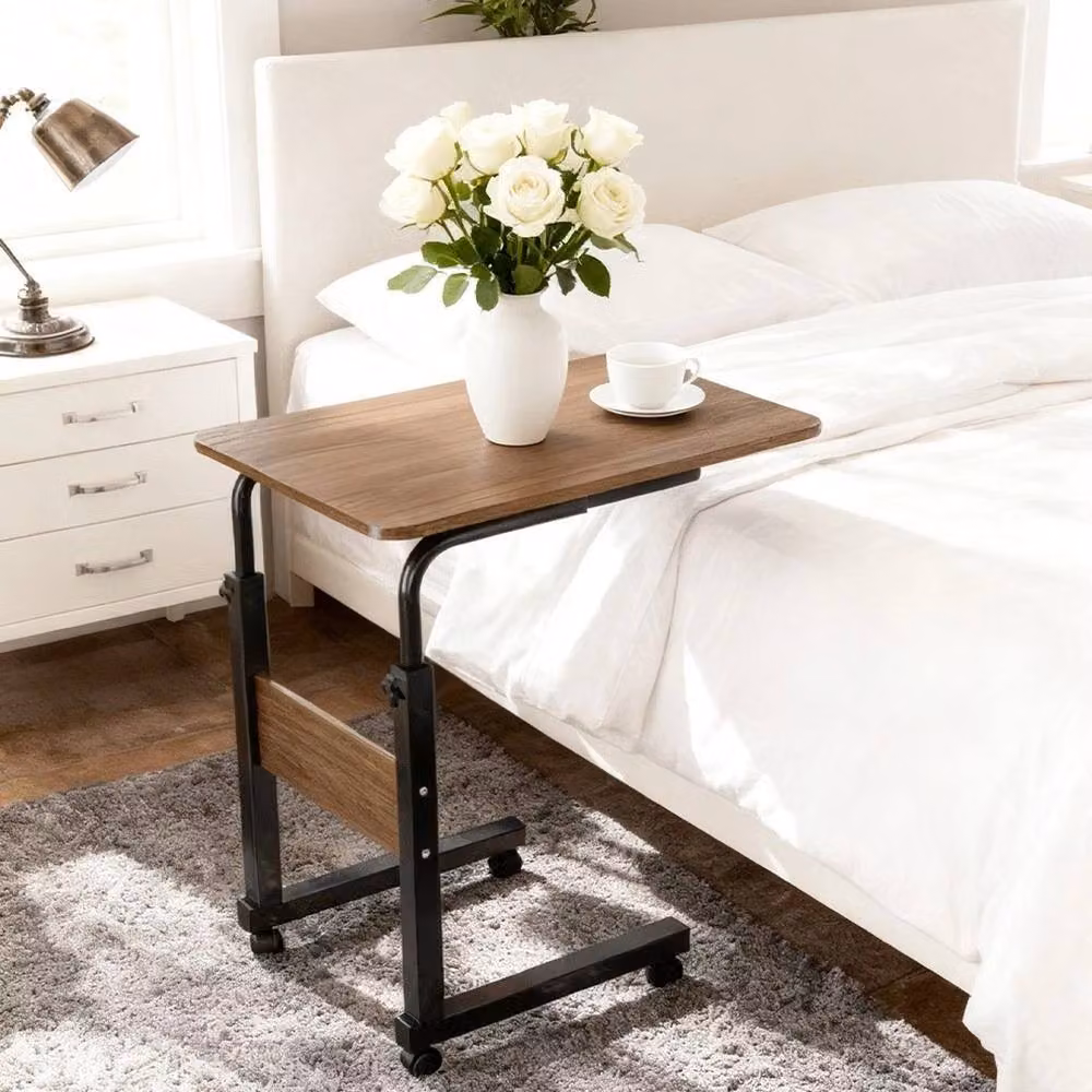EONLION Brown Height Adjustable Portable Overbed Table with Castors – 3