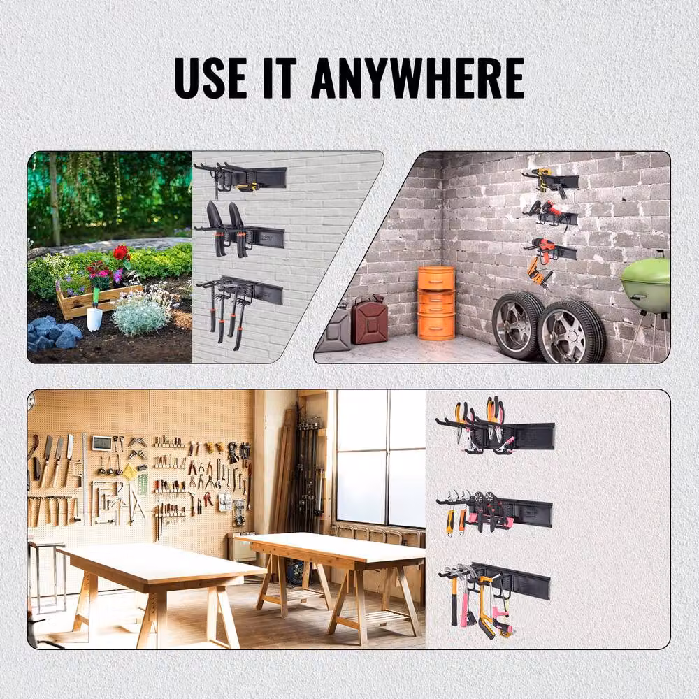 VEVOR Heavy Duty Wall Mount Steel Tool Organizer in Black with 6 Adjustable Hooks – 6