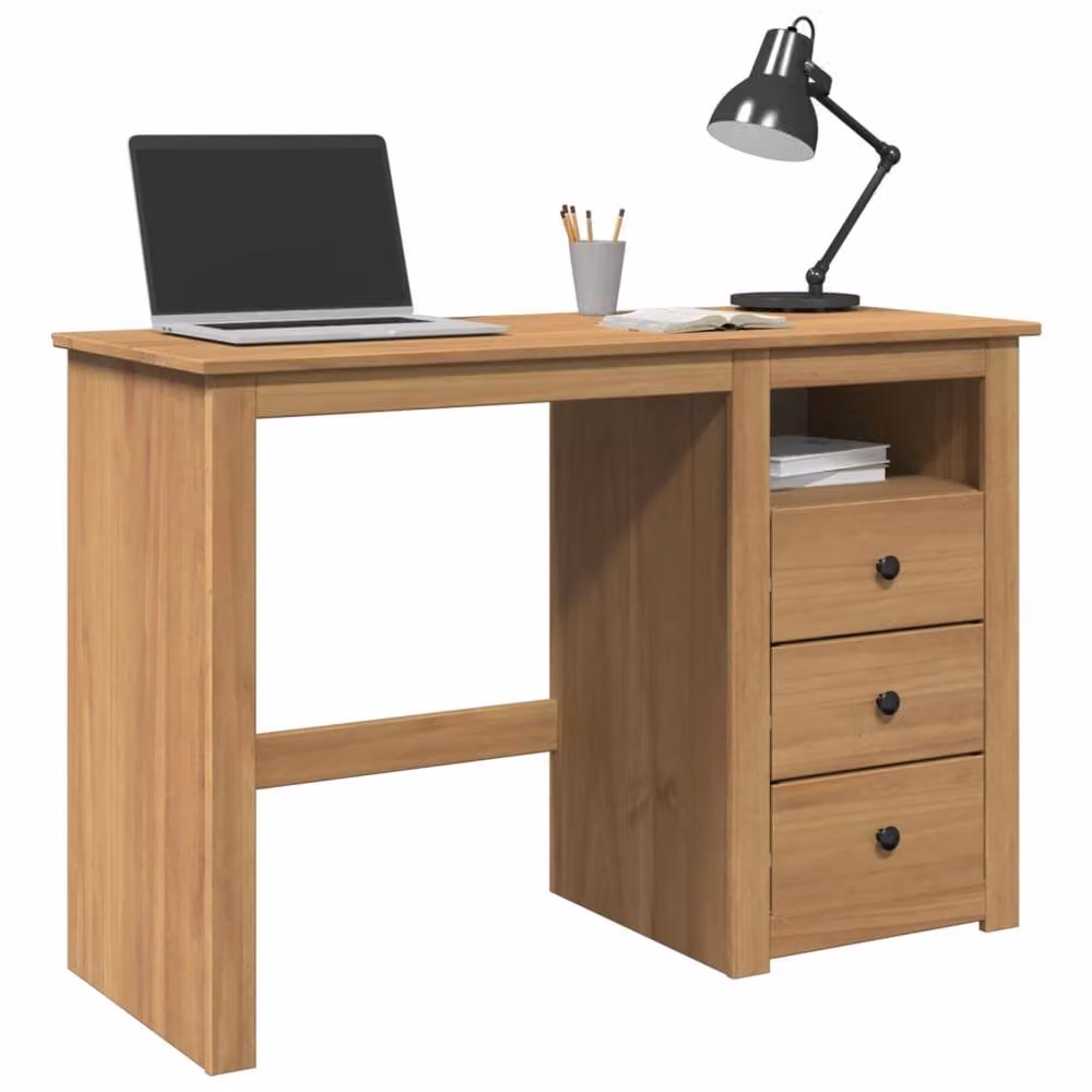 Berkfield Home Panama Writing Desk in Brown Solid Pine Wood, W/D/H: 112 x 45 x 75 cm – 2
