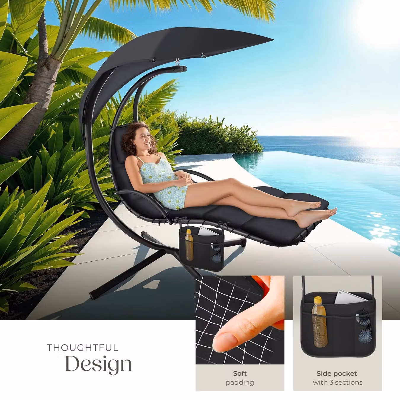 tectake Elaria Hanging Chair with UV-Protection Sun Canopy in Black – 5