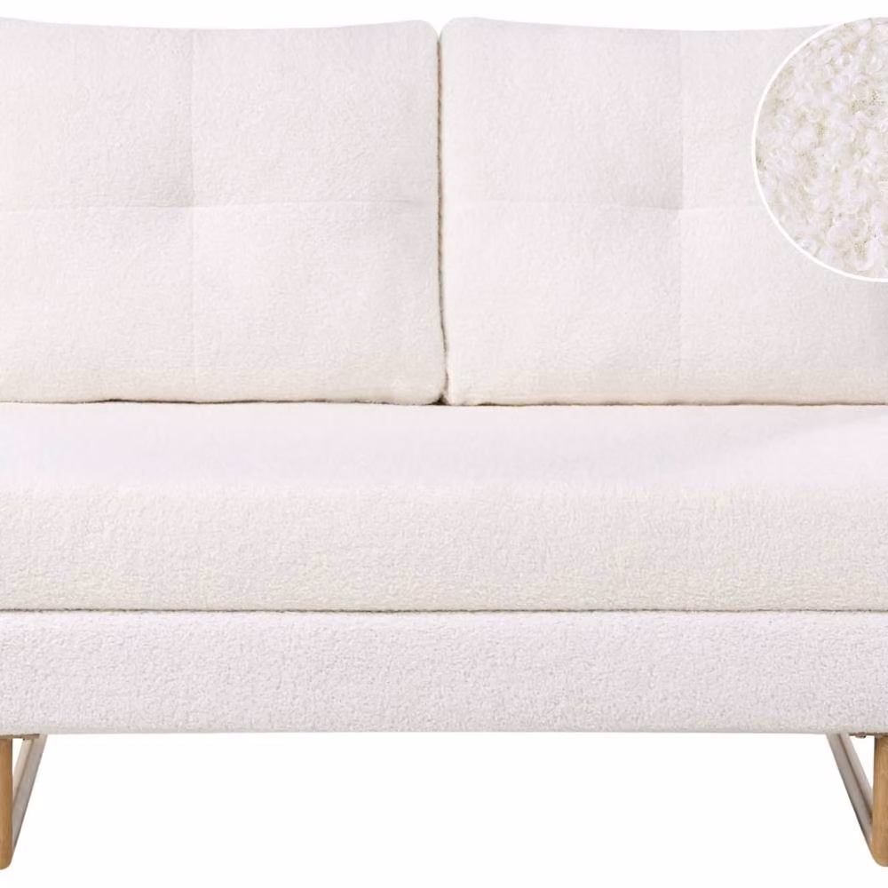 Wyld and Coco Two Seat Sofa Bed in Off-White Boucle with 5-Position Reclining and Metal Frame, 120 x 200 cm – 2