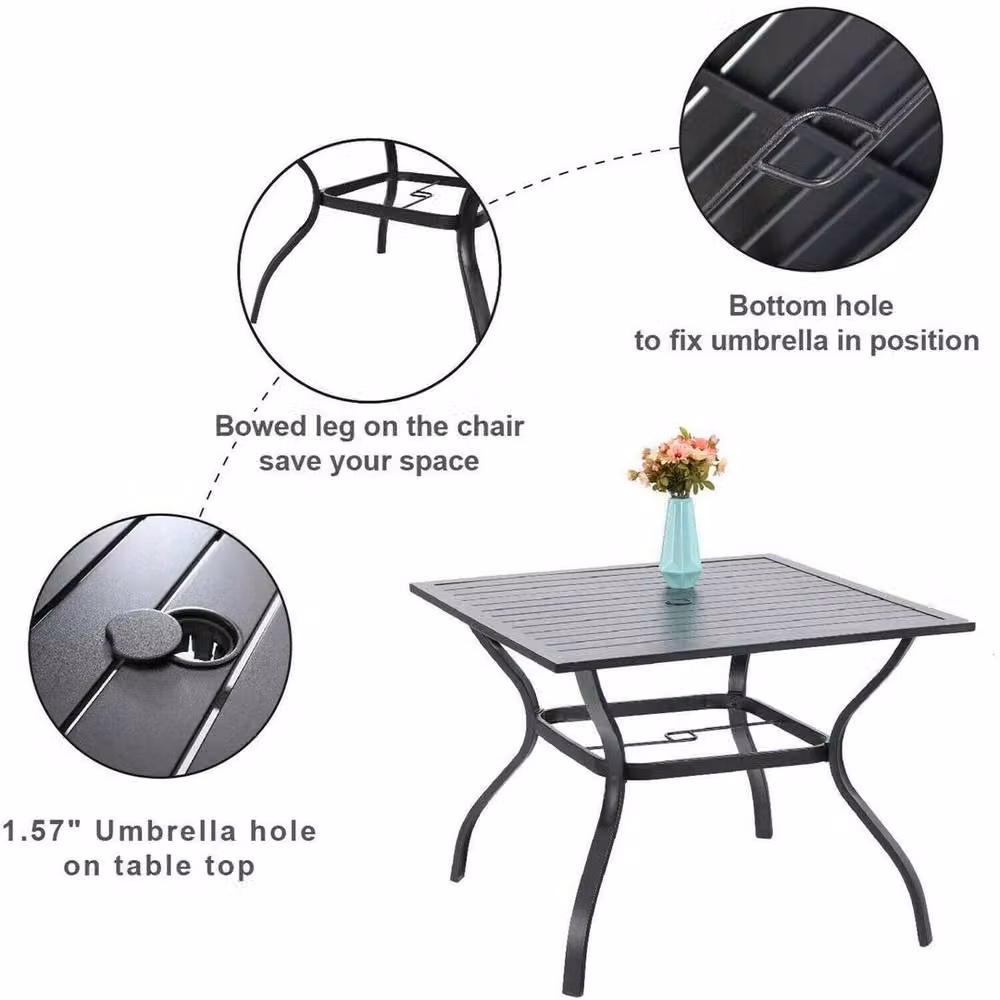 KORVIXA Modern Metal Garden Bistro Table in Matt Black, H: 71.12 cm, W: 93.98 cm, D: 93.98 cm – 2