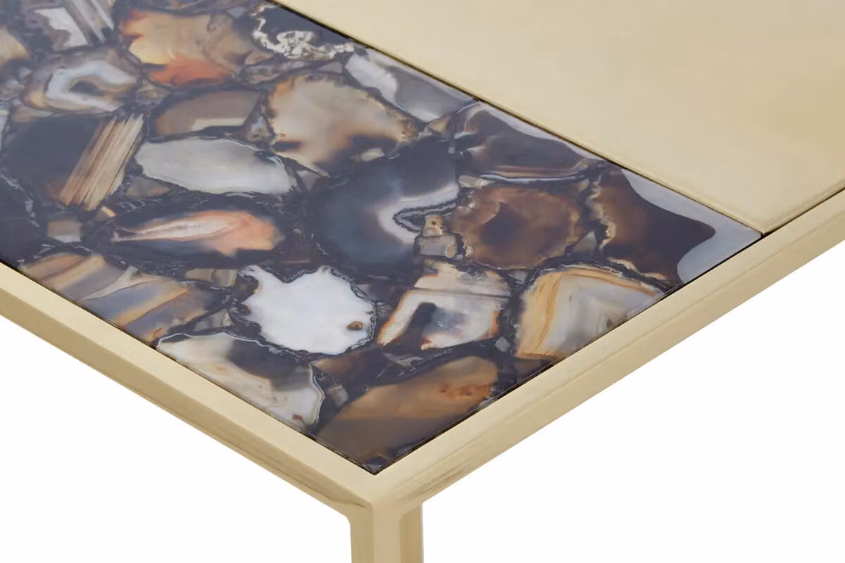 Orsina Luxurious Agate Stone Square Side Table with Gold Metal Frame, Multicolour – 2