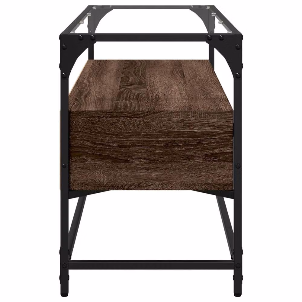 Berkfield Home Brown Oak TV Cabinet with Glass Top and MDF, W/D/H: 98 x 35 x 51 cm – 4