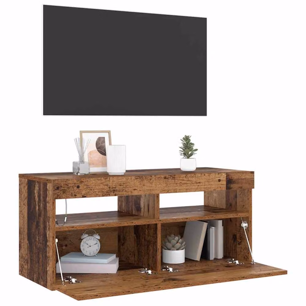Berkfield Home Rustic TV Cabinet with LED Lights in Brown, W/D/H: 90 x 35 x 40 cm – 5