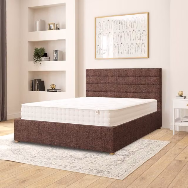 Aspire Kelly Upholstered Ottoman Storage Bed in Brown Yorkshire Knit Fabric, W: 180 cm, D: 200 cm