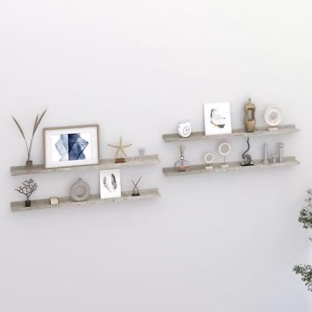 Berkfield Home Wall Mounted Shelves, 4 Piece Set in Concrete Grey, W: 100 cm, D: 9 cm, H: 3 cm – 1