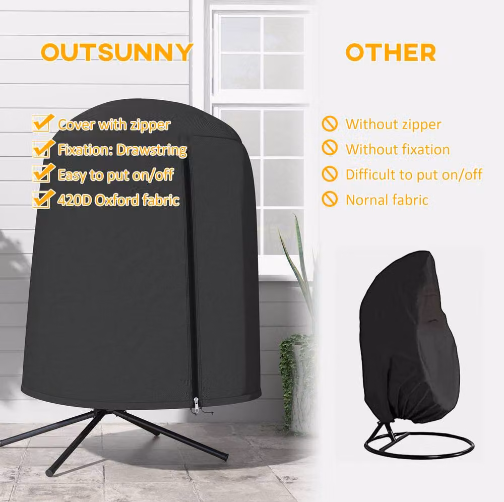 STILVORA Black Water-Repellent Hanging Egg Chair Cover with Oxford Fabric and Zip, W/D/H: 172 x 128 x 128 cm – 6
