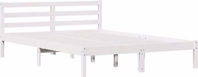 Berkfield Home White Lacquered Solid Pine Bed Frame with Headboard W/D/H: 160 x 200 x 220 cm