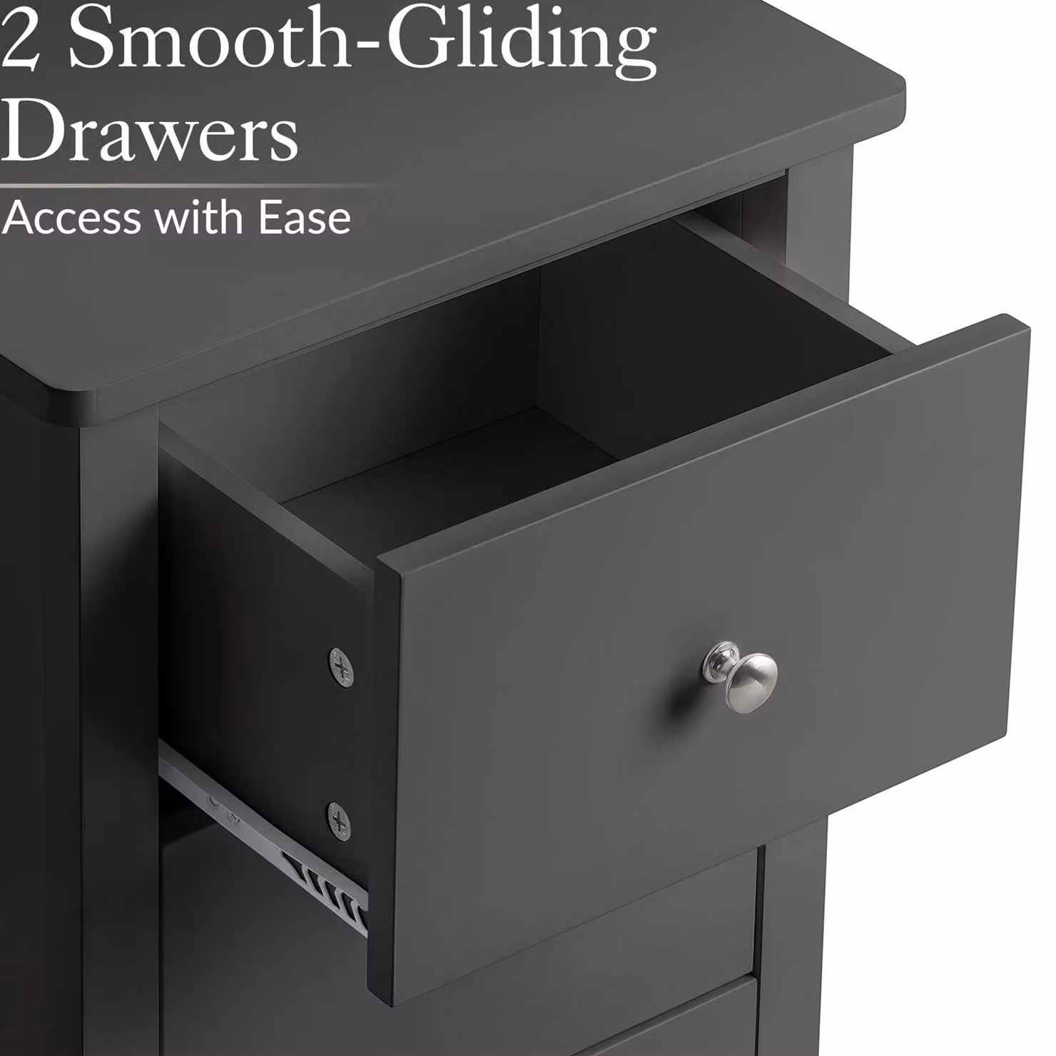 Christow Slim Bedside Table with 2 Drawers in Black – 4
