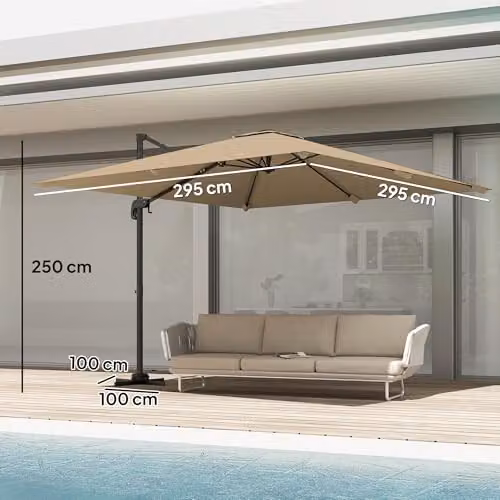 Outsunny Beige Cantilever Parasol with 360 Degree Rotation and UPF 50+ Protection – 3