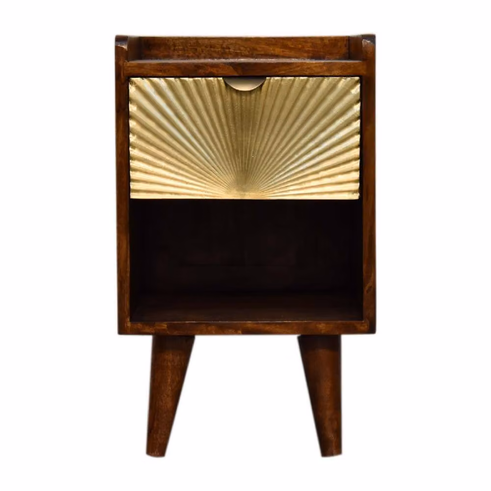 Matteo Solid Mango Wood Bedside Table in Dark Brown Chestnut with Drawers – 2