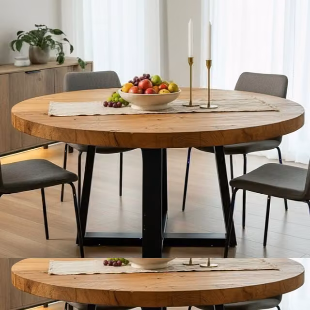 TRL Handmade Furniture Round Oak Dining Table in Brown, Diameter: 180 cm