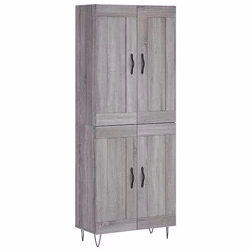 vidaXL Grey Sonoma Highboard with Hinged Doors and Internal Shelves, W/D/H: 69.5 x 34 x 180 cm