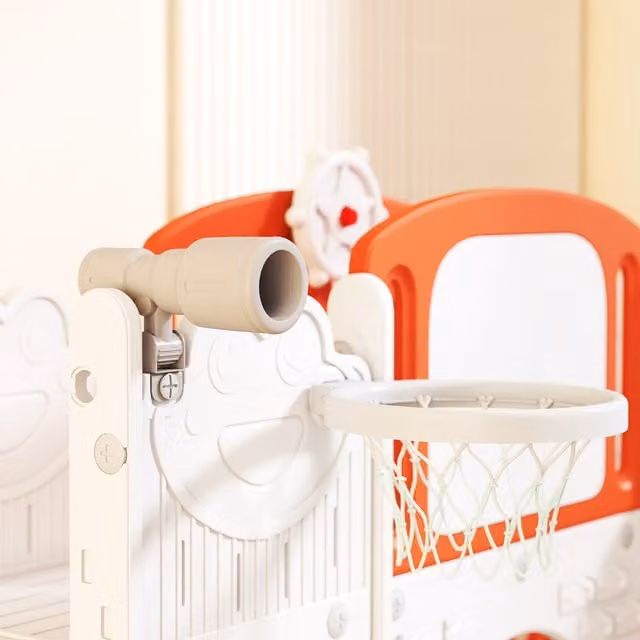 AIYAPLAY 7 in 1 Toddler Slide Set with Basketball Hoop and Play Tower in Orange