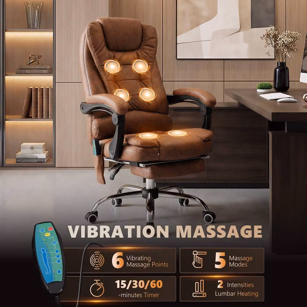 ERGOVEXA Six-Point Massage Executive Office Chair with Heat, Brown – 5