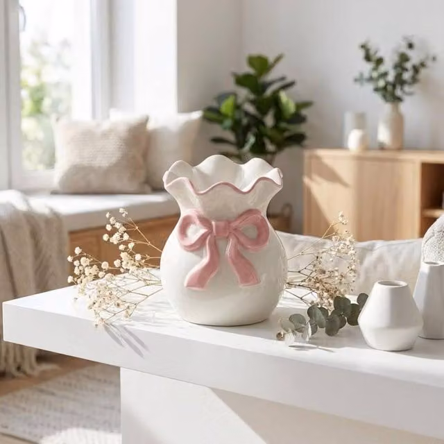 Garden Greatness Ceramic Pink and White Bow Oil Burner for Tealights – 2