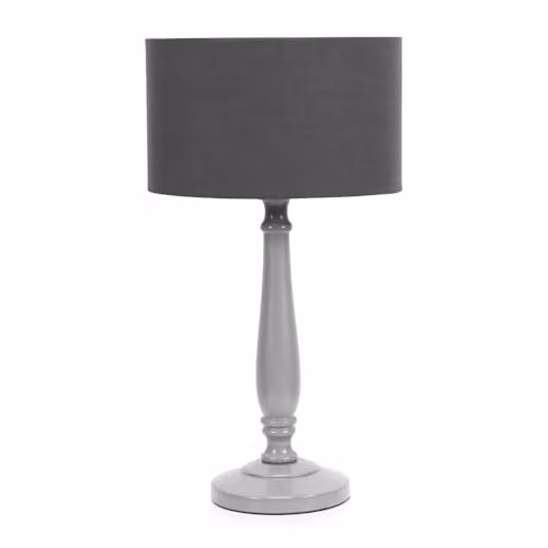 ValueLights Classic Grey Wood Table Lamp with Fabric Cylinder Shade and LED Bulb