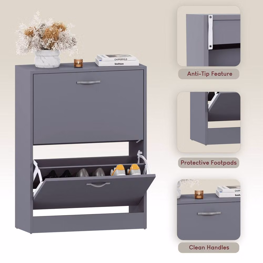 HD Designs Vida Designs Modern Grey 2 Drawer Shoe Cabinet with Tilting Compartments – 3