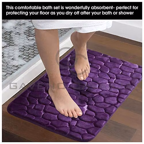 Gaveno Cavailia 2 Piece Purple Memory Foam Pebble Bath Set with Bath Mat and WC Pedestal Mat – 5